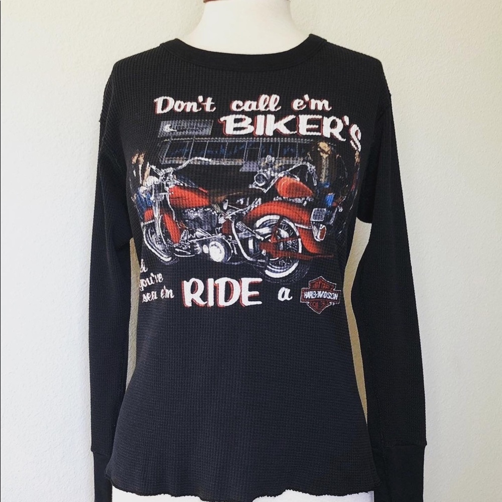 Vintage Harley Davidson black graphic long sleeve thermal 90s Bikers Only 1990s